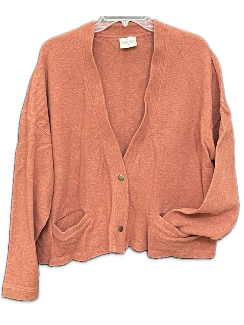 WRAP London Pumpkin Orange 100% Cotton Cardigan snap closure US16 relaxed boxy
